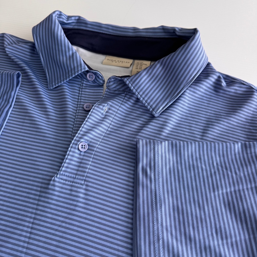 Rorie Whelan  XXL Blue Striped Golf Polo‎ Performance Shirt